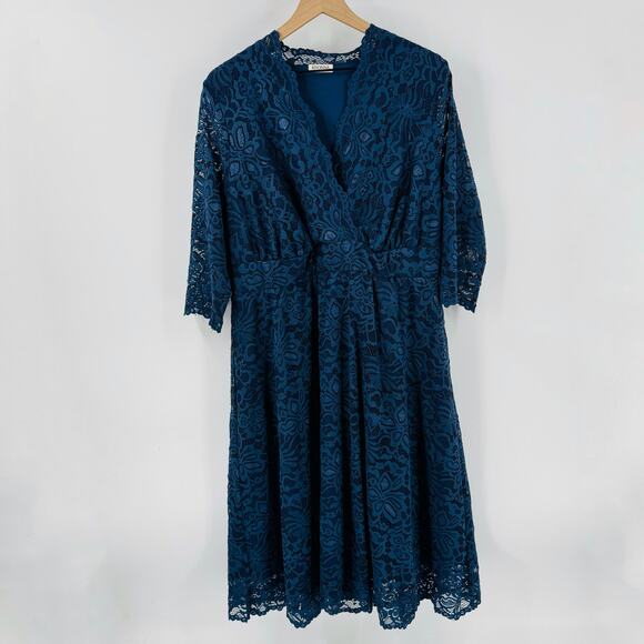 Kiyonna Meadow Dream Maxi Dress Topaz Blue Plus Size 2X Like New - Picture 11 of 11